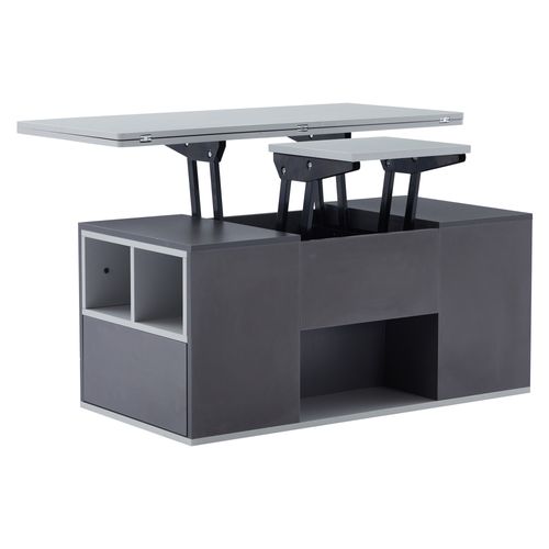 Table Basse Salon Relevable 2-en-1 Table Haut, 100x51x47 Cm Couleur Gris Avec 2 Tiroirs