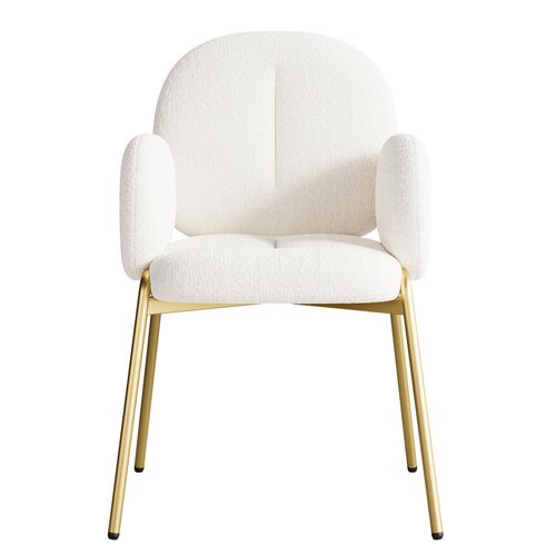 Lot De 4 Chaises De Salle à Manger En Tissu Teddy Beige, Pieds Métal Doré