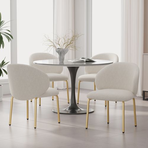 Lot De 4 Chaises De Salle à Manger Chenille Beige Pieds Métal Doré
