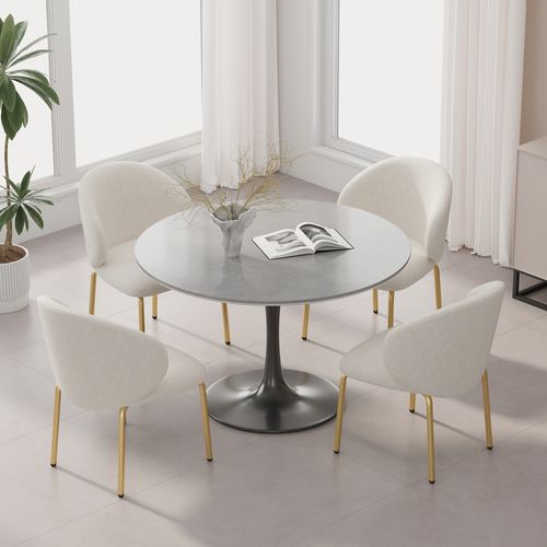 Lot De 4 Chaises De Salle à Manger Chenille Beige Pieds Métal Doré