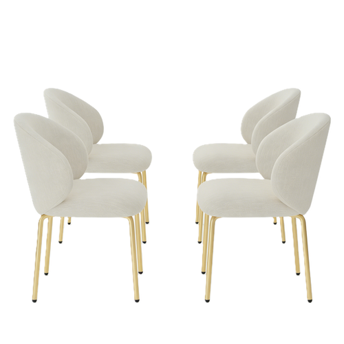 Lot De 4 Chaises De Salle à Manger Chenille Beige Pieds Métal Doré
