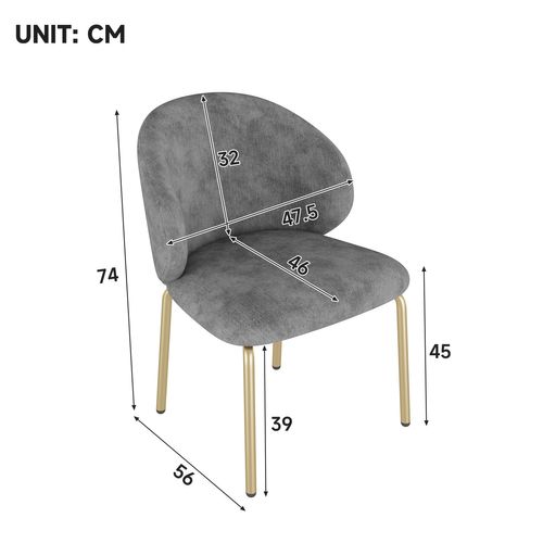 Lot De 4 Chaises De Salle à Manger En Chenille Grise Avec Pieds En Métal Doré