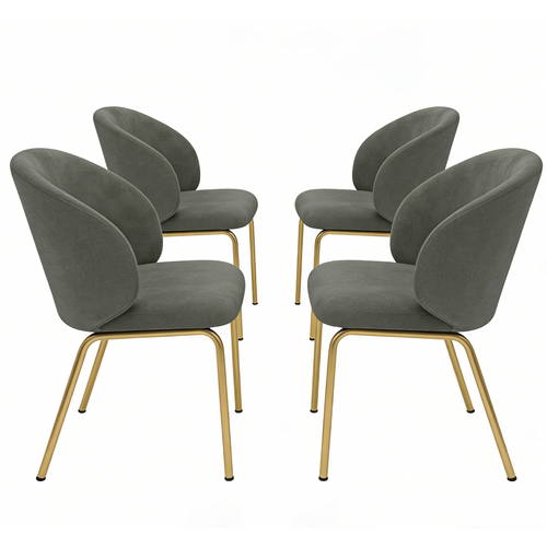 Lot De 4 Chaises De Salle à Manger En Chenille Grise Avec Pieds En Métal Doré