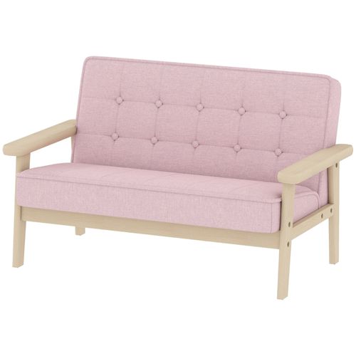 Canapé Enfant 2 Places 77x42x48 Cm, Cadre Bois, Velours Rose