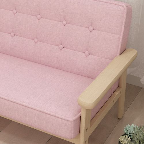 Canapé Enfant 2 Places 77x42x48 Cm, Cadre Bois, Velours Rose