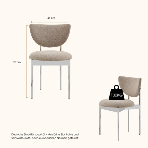 Lot De 2 Chaises De Salle à Manger 54x47x76 Cm, En Tissu Kaki Clair Et Métal