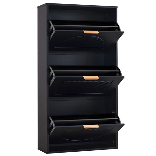 Meuble à Chaussures Noir Étroit 3 Abattants 60x24x114 Cm