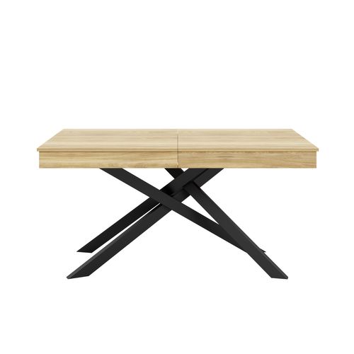 Table à Manger Extensible Finition Chêne 140-180x80 Cm Pour 6-8 Personnes, Pieds Métal