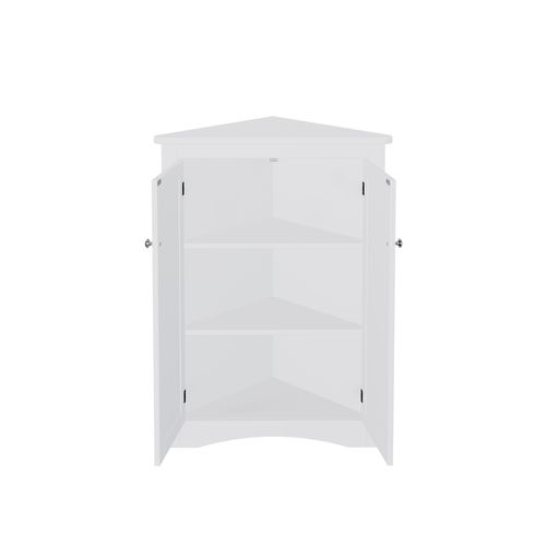 Meuble D'angle De Rangement Salle De Bain Blanc Avec 2 Portes Et 3 Niveaux