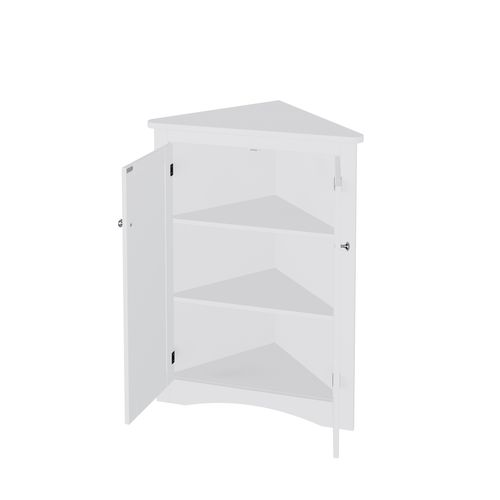 Meuble D'angle De Rangement Salle De Bain Blanc Avec 2 Portes Et 3 Niveaux