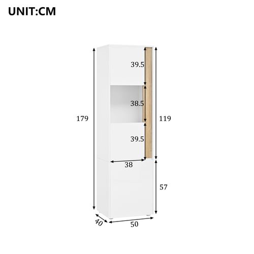 Vitrine 50x40x179 Cm Bois Et Blanc Avec LED, Porte En Acrylique, 4 Nivreaux De Rangement