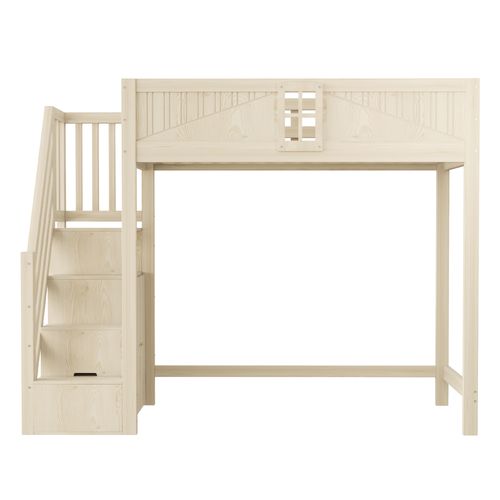 Lit Mezzanine Enfant 90x200 Cm En Pin Naturel Avec Rangements Latéraux Et Échelle Réversible