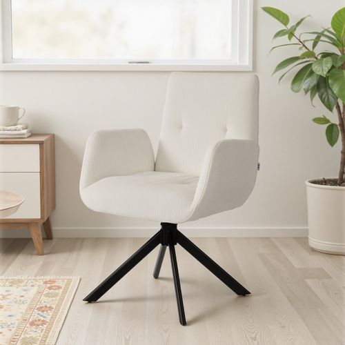 Fauteuil Pivotant 360° 60x61x88 Cm, Tissu Crème, Pieds Métal Inclinés