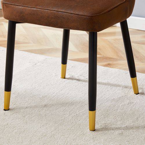 Ensemble Table Ronde D.100 Cm Bois Noir Avec 4 Chaises Tissu Marron Et Pieds Métal Noir