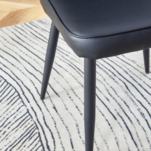 Ensemble Table Ronde D.100 Cm Bois Noir Avec 2 Chaises En Pu Noir Et Pieds Métal