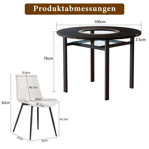 Ensemble Table Ronde D.100 Cm Bois Noir Avec 4 Chaises Blanc Pu