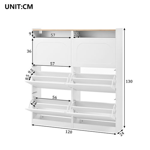 Meuble à Chaussures Avec LED, 6 Abattants Et 2 Niches Ouvertes, Blanc Et Naturel