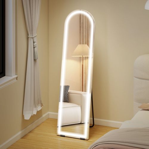 Miroir Sur Pied Arqué 150 Cm Avec LED Dimmable 3 Couleurs, Blanc, Sur Pied Ou Mural