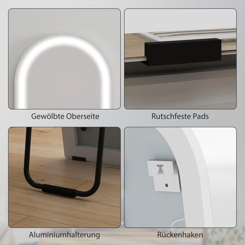 Miroir Sur Pied Arqué 150 Cm Avec LED Dimmable 3 Couleurs, Blanc, Sur Pied Ou Mural