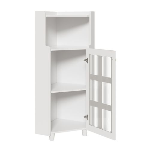 Colonne D'angle Blanche Salon Et Salle De Bain 124 Cm Avec 2 Portes En Verre Et Niche, LED (app)