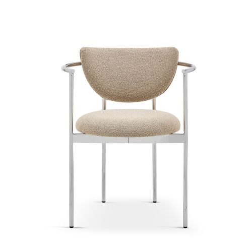 Lot De 2 Chaises De Salle à Manger 75x45 Cm En Tissu Beige Et Métal, Dossier Boucle Avec Accoudoirs