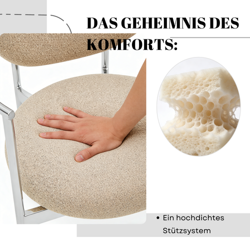 Lot De 2 Chaises De Salle à Manger 75x45 Cm En Tissu Beige Et Métal, Dossier Boucle Avec Accoudoirs