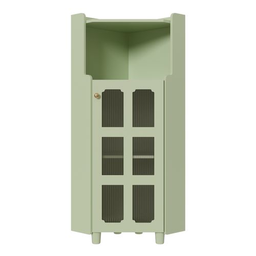Colonne D'angle Verte Salon Et Salle De Bain 124 Cm Avec 2 Portes En Verre Et Niche, LED (app)