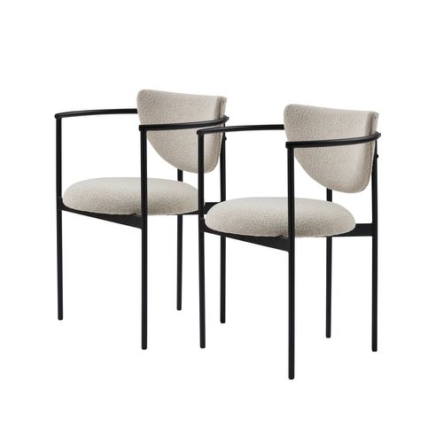 Lot De 2 Chaises De Salle à Manger 54x47x76 Cm Avec Accoudoirs, En Tissu Kaki Et Métal