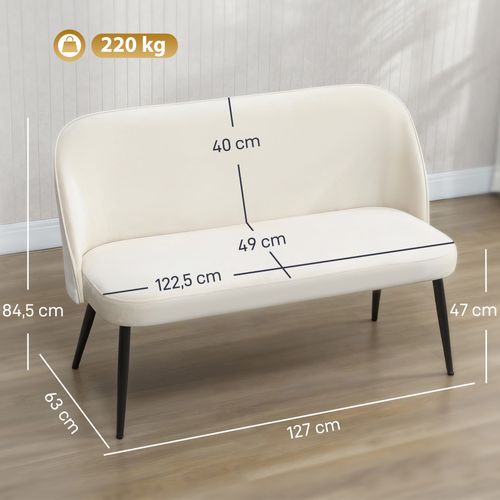 Canapé 2 Places 127 X 63 X 84,5 Cm, Cadre Métal Et Bois, Velours Beige