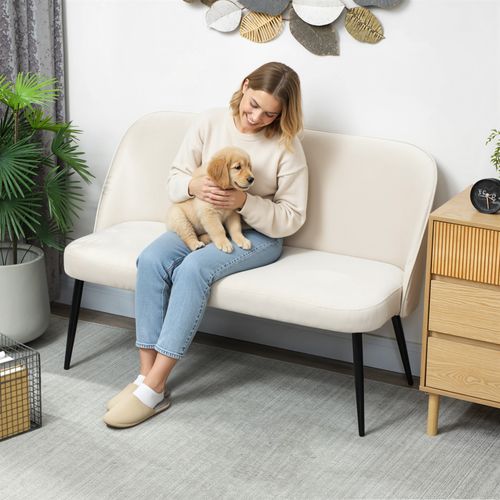 Canapé 2 Places 127 X 63 X 84,5 Cm, Cadre Métal Et Bois, Velours Beige