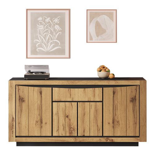 Buffet 140 X 38,5 X 52 Cm Bois Avec 4 Portes, Compartiments Et Tiroir