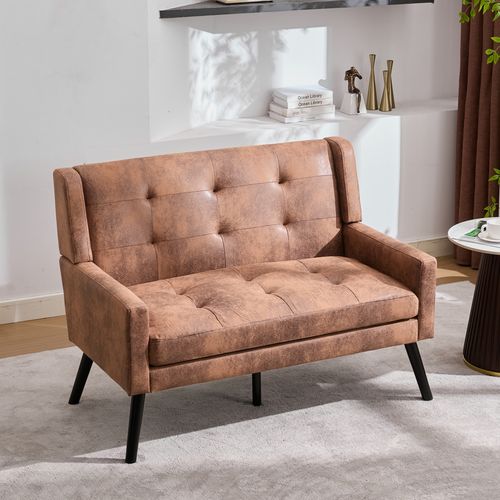 Set De 2 Banquette 2 Places Et Fauteuils En Tissu Suédine Café, Mousse Haute Densité, Pieds En Bois