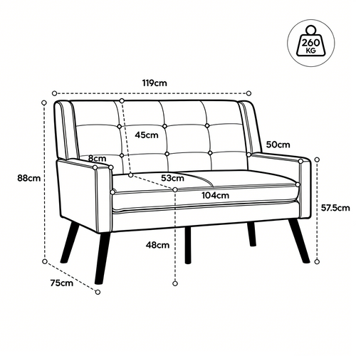 Set De 2 Banquette 2 Places Et Fauteuils En Lin Beige, Mousse Haute Densité, Pieds En Bois