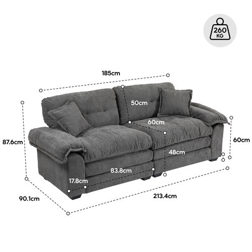 Canapé 2 Places Et Fauteuil, 2 Pièces En Tissu Chenille Gris, Assise Profonde Avec Coussins