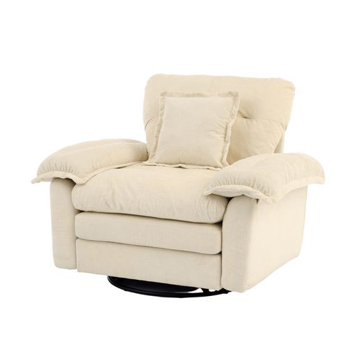 Fauteuil Pivotant 360° En Tissu Beige Avec Coussin De Soutien, Salon, Chambre Et Bureau