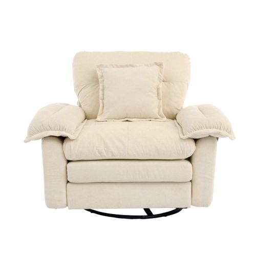 Fauteuil Pivotant 360° En Tissu Beige Avec Coussin De Soutien, Salon, Chambre Et Bureau