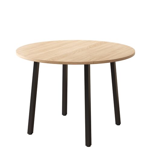 Table à Manger Ronde Pliante 100 Cm, Pieds Métal, Couleur Bois Chêne, Pour 2-4 Personnes