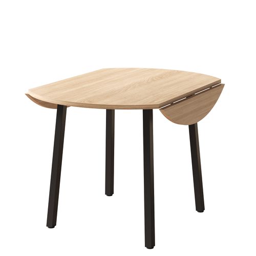 Table à Manger Ronde Pliante 100 Cm, Pieds Métal, Couleur Bois Chêne, Pour 2-4 Personnes