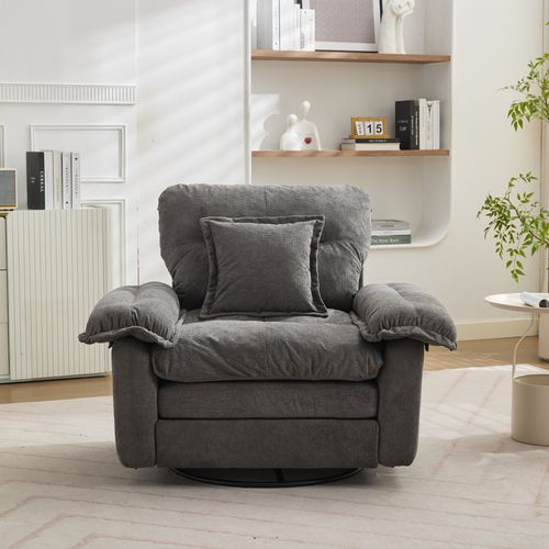 Fauteuil Pivotant 360° En Tissu Gris Avec Coussin De Soutien, Salon, Chambre Et Bureau