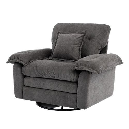 Fauteuil Pivotant 360° En Tissu Gris Avec Coussin De Soutien, Salon, Chambre Et Bureau