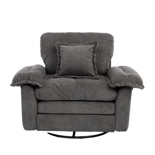 Fauteuil Pivotant 360° En Tissu Gris Avec Coussin De Soutien, Salon, Chambre Et Bureau