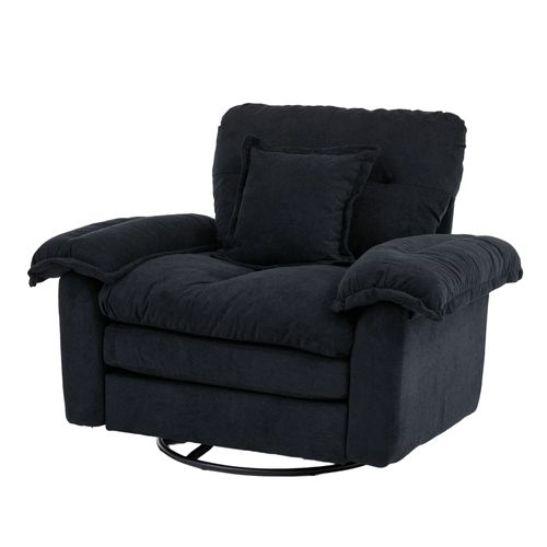 Fauteuil Pivotant 360° En Tissu Noir Avec Coussin De Soutien, Salon, Chambre Et Bureau