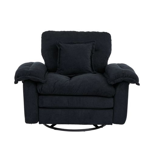 Fauteuil Pivotant 360° En Tissu Noir Avec Coussin De Soutien, Salon, Chambre Et Bureau