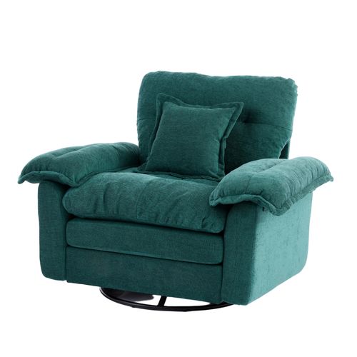 Fauteuil Pivotant 360° En Tissu Vert Avec Coussin De Soutien, Salon, Chambre Et Bureau