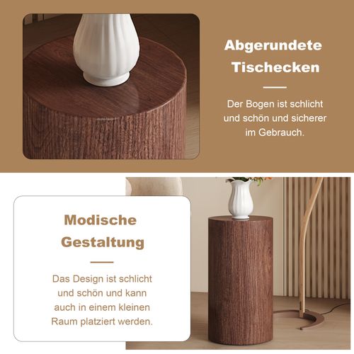 Bout De Canapé Rond Colonne Décorative H55 Cm, Effet Bois Noyer – Table D’appoint Pour Salon