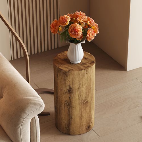 Bout De Canapé Rond Colonne Décorative H55 Cm, Effet Bois – Table D’appoint Pour Salon