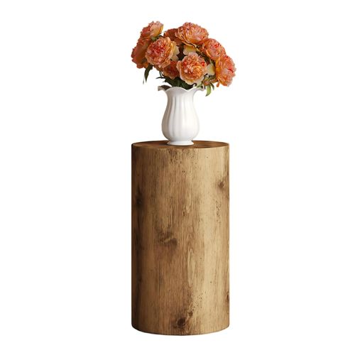 Bout De Canapé Rond Colonne Décorative H55 Cm, Effet Bois – Table D’appoint Pour Salon