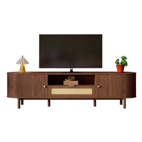 Meuble TV Bois Noyer 175x36x51 Cm Avec 2 Portes, Niche Ouverte Et Tiroir