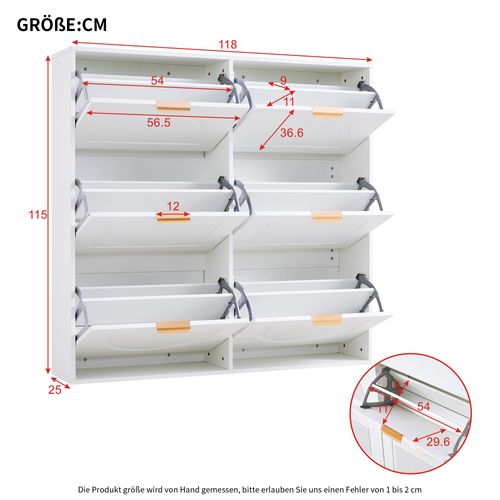 Meuble à Chaussures Blanc Avec 6 Abattants, Étagères Ouvertes, 118x25x115 Cm