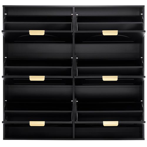 Meuble à Chaussures Noir Avec 6 Abattants, Étagères Ouvertes,118x25x115 Cm